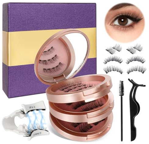 8 Pares Pestañas Magneticas, Pestañas Postizas Magnéticas con Aplicador, Pestañas Magnéticas Reutilizable, No Requiere Pegamento, Pestañas Postizas Magnéticas 3D Con Clip
