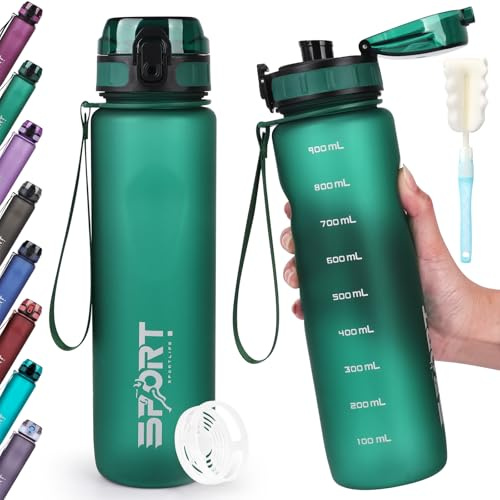 HASAGEI Sport Water Bottles 1 L, Leak-Proof Drinking Bottle Bicycle Sports Bottle with Capacity Scale Colour Gradient 1-Click Open for Outdoor, School, Gym, Camping