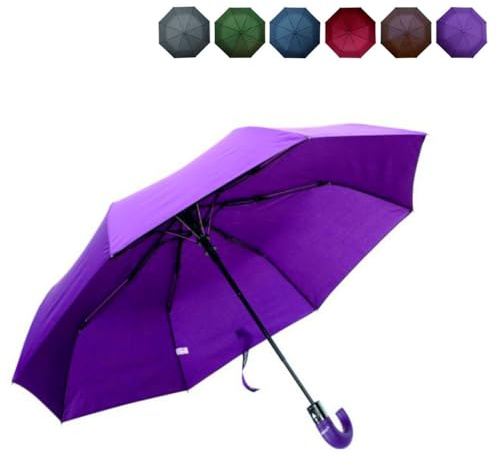 Acan Tradineur - Paraguas Plegable de poliéster, Mango Curvo de PVC, automático y antiviento, 8 Varillas de Fibra, Ligero y Resistente, 100 x 58 cm, Color Surtido