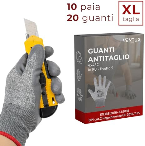 general merchandising Guanti Antitaglio Livello 5 EN388 4X43C | Guanti da Lavoro Resistenti | 10 Paia (20 Guanti) in PU | Ideali per Cucina, Giardinaggio e Fai da Te | Ventux Gear