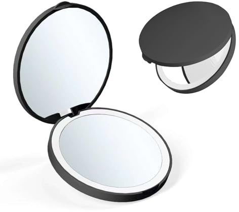 Giazee Compact Mirror with LED Lights, 1x/2x Magnifying Compact Mirror, Portable Travel Makeup Mirror for Handbag, Lightweight Lighted Mirror