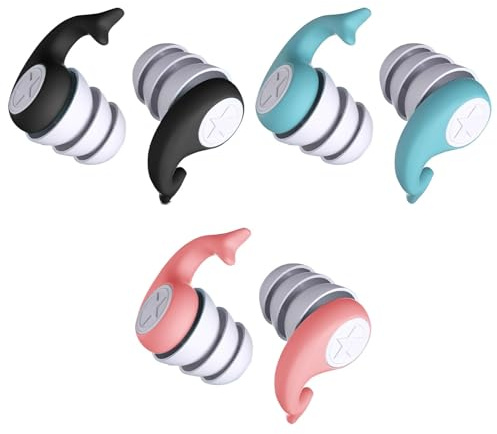 Swimming Ear Plugs,3 Pairs Waterproof Reusable Swim Earplugs Silicone Soft Adults Ear Plugs Noise Reduction for Swimming, Bath, Shower, Surfing(Pink, Blue, Black, One Size)