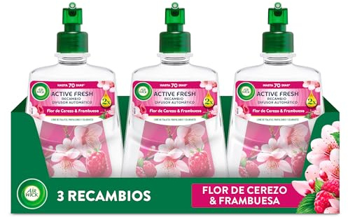 Air Wick Active Fresh Spray Automatico Sin Aerosol - Ambientador para casa con aroma a Flor de Cerezo & Frambuesa - Pack de 3 Recambios (228mlx3)