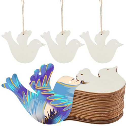 CRASPIRE 40 Pieza Recortes Madera Forma Pájaro Paloma Paz Natural Colgante Madera En Blanco Sin Terminar Cordón Yute Puerta Casa Mascotas Adornos Artesanales Etiquetas Adornos Colgar En Pared