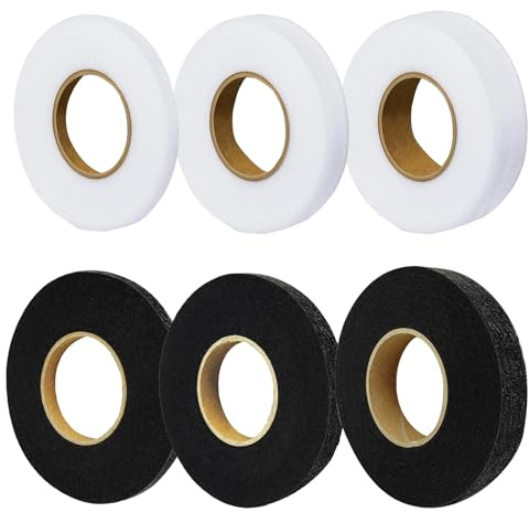 Pluvyze 6 Rouleau Bande Thermocollante Rideau,Ruban Thermocollant pour Ourlet, Bande Thermocollante Rideau Ourlet, (Noir+Blanc, 64 Mètres par Rouleau*6,10 mm, 15 mm, 20 mm)