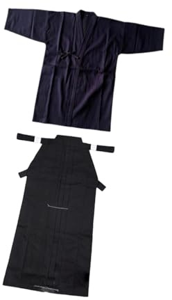 Ensemble d'uniforme de kendo japonais traditionnel - Tenue de samouraï Hakama pour arts martiaux - Costume d'entraînement en polyester, Bleu et noir 165 cm, Taille unique