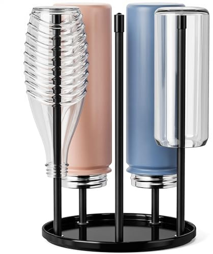 Portabottiglie per SodaStream Crystal – Stendibiancheria in ceramica con scolapiatti e vaschetta raccogligocce per 5 bottiglie | Stendibiancheria per la cucina Nero