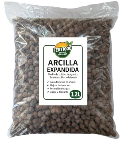 Fertigoo® Arcilla para Plantas Expandida 12L | Granulometría Gruesa 10-20 mm | Arlita para Drenaje de Macetas y Suelo | Aireación en Cultivos Hidropónicos | Sustrato para Jardinería