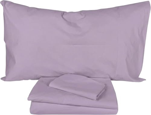 fashion home Pagano Completo Lenzuola Singole in Puro Cotone 100%, Set Tinta Unita con Federe Cuscini, Anallergico e Antiacaro, Morbido e Resistente, Made in Italy, colore Lilla