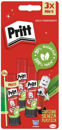 Pritt Colla Stick 3 x 11g, colla per bambini sicura e affidabile, colla Pritt per lavoretti e fai da te, con una tenuta forte per uso scuola e ufficio, 3 stick x 11g