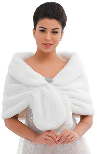 Ushiny Damen Kunstfell-Stola für die Braut, Hochzeiten, Damen, Fellschal / Stola Gr. Einheitsgröße, weiß