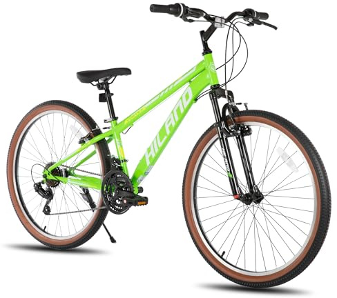 HILAND 26 Inch Mountain Bike for Mens and Womens, 21 Speeds Mountain Bicycle, High-Tensile Steel Frame, V Brake, Hardtail MTB for Adults Green