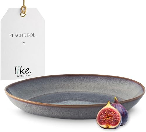 Villeroy & Boch like. by Lave beige Schale flach, 28 x 27 x 4,3 cm, schöne Schale aus Steingut für Beilagen und größere Gerichte, glacé, spülmaschinenfest