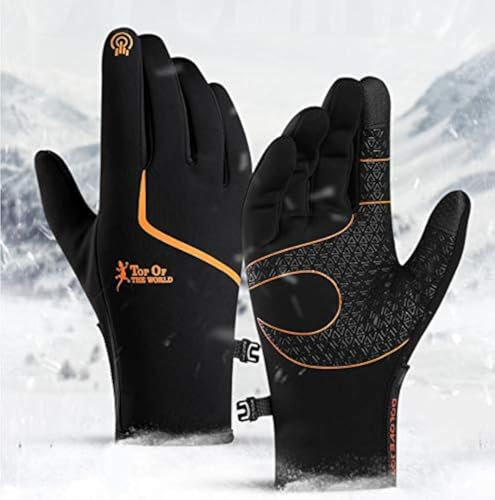 CXW Winter Fahrradhandschuhe, Wasserdichter Touchscreen Warme Fahrrad Handschuhe für Männer & Frauen (Schwarz & Orange, M)
