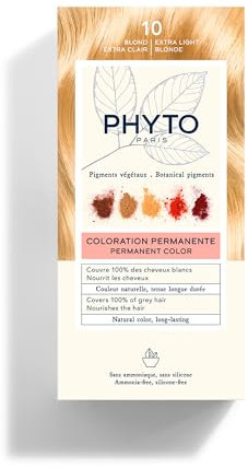 Phyto Paris - Coloration Cheveux Permanente 10 Blond Extra Clair - Couleur Blond Très Clair Lumineux et Intense - Sans Ammoniaque Enrichie en Pigments Végétaux - Kit Complet à Usage Unique