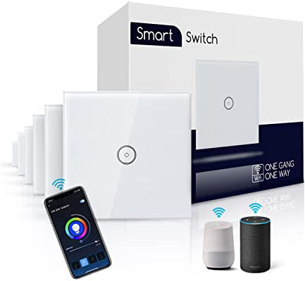 Touch-Lichtschalter und intelligenter WLAN-Schalter, einfach, unidirektional, weiß, kompatibel mit Alexa und Google Home. (Unidirektional, Touchscreen-WLAN)