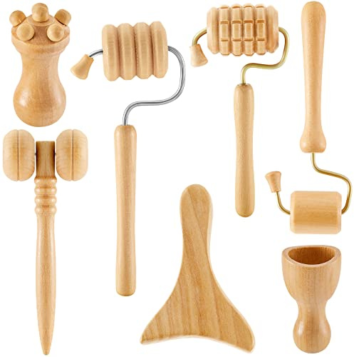 Boao 7 in 1 Wood Therapy Massage Tools, Lymphatic Drainage Massager Set