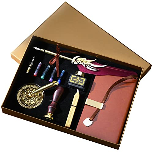 Stylo Dip à Plume Set, JasCherry Plume Calligraphie et Encre avec Sceau de Cire, Encre et Carnet, Coffret Cadeau pour Signatures, Calligraphie, Dessin, Ecriture, Décoration