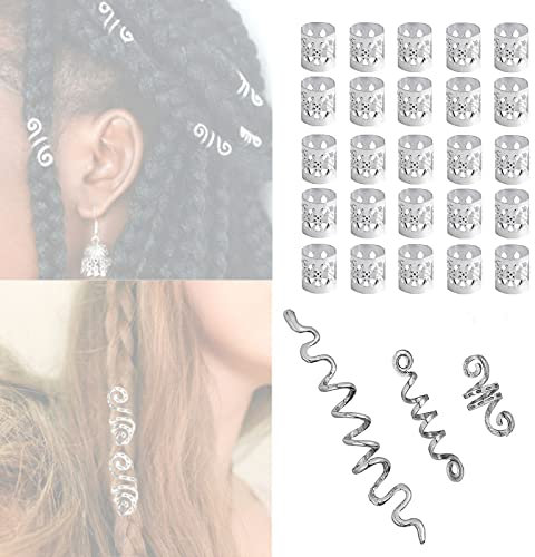 Haar Dreadlocks Schmuck, 28pcs Haarspiralen Clips, Verstellbar Metall Cuffs Haar Dreadlocks Zubehör für Haarflechten, Halsketten, Armbänder, Ohrringe und Anderes DIY Schmuckzubehör