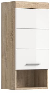 xonox.home Badezimmer Lambada X06F1721 Hängeschrank Schrank in Front weiß Hochglanz Korpus Sonoma Eiche hell ca.35x77x25 cm