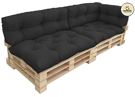 chilly pilley Palettenauflage UV-beständig Palettenkissen Schaumflocken Palettenpolster Palettenmöbel Palettensofa Rückenlehne Sitzkissen Seitenkissen Set viele Größen und Farben 5er Set Schwarz