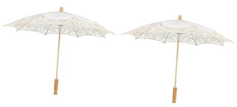 ABOOFAN 2 Stück Baumwollschirm Spitzenschirm Weiß 1920Er Jahre Partyzubehör Spitzenschirme Für Dekorationen Mini Vintage Brautparty Braut Outfits Brautjungfer Holz