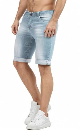 GINGTTO Pantaloni Corti Uomo Slim Fit Jeans Elasticizzati Pantaloncini Casual Short Stretch Calzoncini Estivi Blu 34