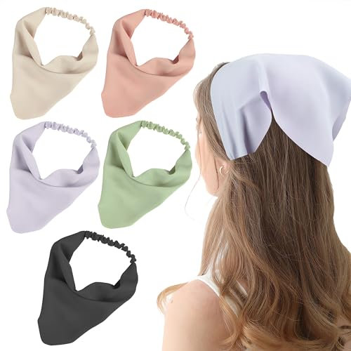 Damen Stirnbänder Dreieck Kopftüchern Elastische Haarschal Boho Chiffon Turban für Frauen Mädchen 8 Stück Einfarbig