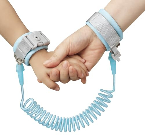 PandaEar Braccialetto Anti Smarrimento, Imbracatura da Passeggio con Guinzaglio di Sicurezza per Bambini, Polsiera per Neonati e Bambini (Blu)