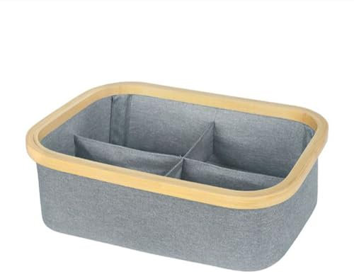 GREATOYAR Cestas de Almacenamiento para Organizar, Cesta de Plegable para Estantes y Armario, Cesta de Tela con Asas de Bambú, Organizador de Cajon, Cesta Ropa Interior, 35x25x12cm, 4 Compartimentos