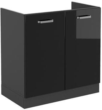 Vicco Spülenunterschrank R-Line, Schwarz Hochglanz/Anthrazit, 80 cm, AP Anthrazit