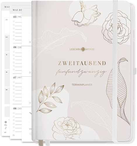 Lebenskompass Kalender 2025 Buchkalender A5 ROSENBLATT - Schöner Wochenplaner 2025 & Terminkalender 2025 - stabiles Hardcover mit edler Folienprägung