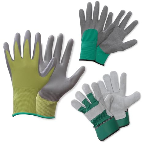Spear & Jackson Kew Gardens Collection Gloves Trio 3 Pack - Seeding & Weeding, Garden Master and Rigger Style Pack of Gloves (3 Pairs - Large)