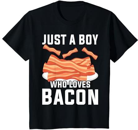 Funny Bacon for Bacon Lovers Boys Kids Meat Foodie Pun T-Shirt, Youth, Black, 4T