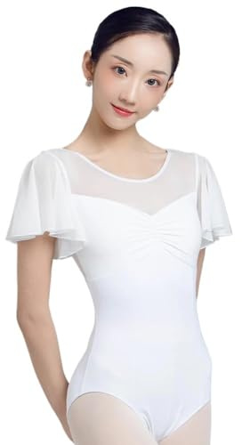 SAYTAK Chaqueta de Danza Ballet Body Sexy de Encaje for Mujer, Mono, Top, Leotardo de Ballet, Traje de baño for Adultos, Traje de Bailarina clásico, Leotardos(White,S)