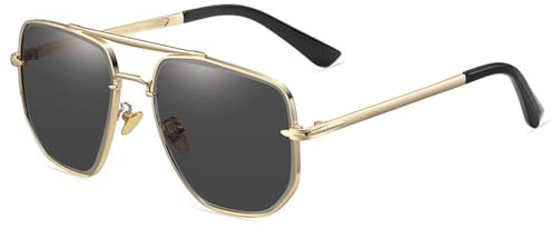 CIKJUK Occhiali da sole da uomo e donna, occhiali da pilota, montatura in metallo, stile retrò, occhiali da aviatore, rettangolari, grandi, per uomini e donne, protezione UV400, oro/nero