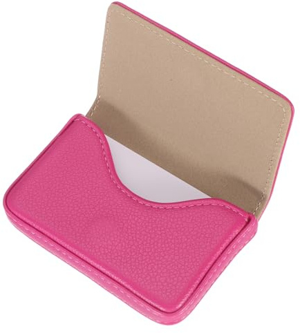 sourcing map Business Card Holder, PU Leather Business Card Case Pocket Business Name Card Holder with Magnetic Shut for Men and Women, Rose Red