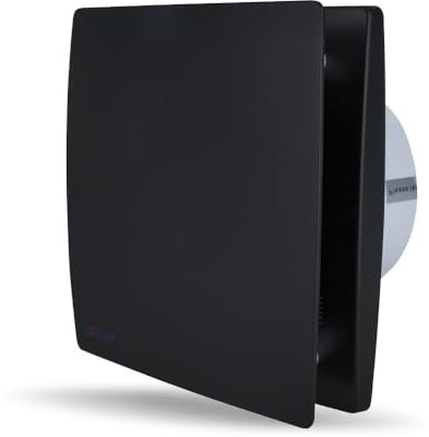 ROTHER Black Bathroom Extractor Fan – 4 Inch Flat Panel, Silent Ventilation Fan with Timer, Wall or Ceiling Mount, IP44 Modern Black Design