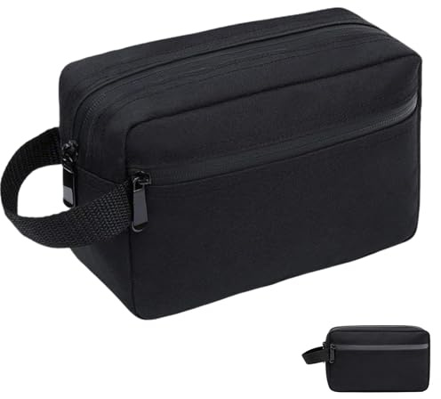 Toiletry Bag for Men Travel Wash Bag Portable Waterproof Gym Bag w/Handle | Double-Layer Travel Toiletry Bag, Large Shaving Bag for Toiletries Accessories, Black Makeup bag for Shower, Bathroom, Gym