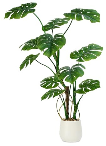 Keeplush 120cm Artificial Monstera Deliciosa Tree,Tall Fake Artificial Plants Indoor with White Planter and 11 Leaves，Fake Tree,Fake House Tree for Home Office Living Room Bedroom Decor