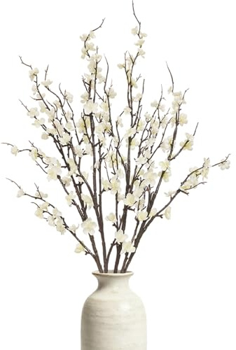 Cherica 4 Pcs Cherry Blossom Branches 39 Inch White Fake Flowers Spring Decorations for Home Decor, Artificial Flowers Long Stem Branches for Vase Wedding Office Party Table Decor Centerpieces
