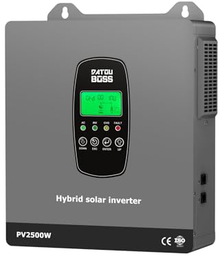 DATOUBOSS 1800 W Hybrid Solar Wechselrichter 12 V, MPPT Regler, 2 500 W PV Eingang, Reiner Sinus 12 V DC Auf 230V AC, batterieloser Betrieb, BMS-Schutz, för blå säure och litium, Off-Grid Anlage