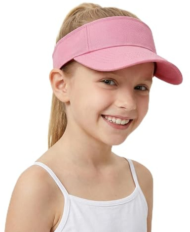 Yymobt Kids Sun Visor Hats for Girls Boys, Adjustable Summer Golf Visor Hat Cotton Tennis Hats Sports Sun Caps Beach Hat Pink