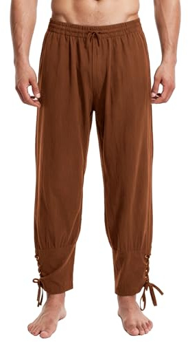 FJKVKDT Pantalon médiéval pour homme avec lacets latéraux, pantalon de pirate Renaissance large et confortable, pantalon de cosplay pour LARP et costume de carnaval