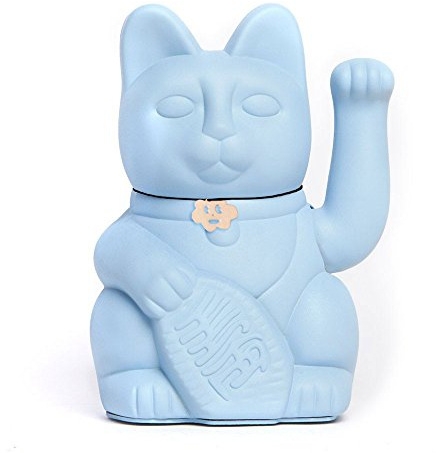 Gato de la Suerte chino - Lucky Cat - Maneki Neko. AZUL CLARO, M (10x6x15cm)