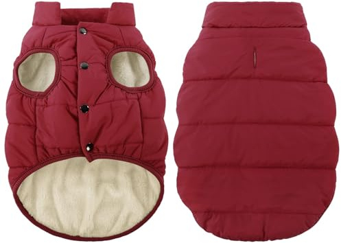 ASENKU Manteau Hiver pour Chien XS, Matelassé Doublure Polaire Arctique, Veste Chien Hiver Imperméable,Boutons-Pression & Ouverture Harnais, pour Caniche, Chihuahua, Promenade Ville, Neige et Pluie