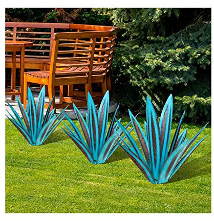 Sculpture Rustique de Tequila Bleue - Art décoration Statue Déco à la Maison, Figurines de Jardin, Ornements de Pelouse, Piquets de Jardin, Plantes d'agave en Métal pour Cour Extérieure, 13.8inch