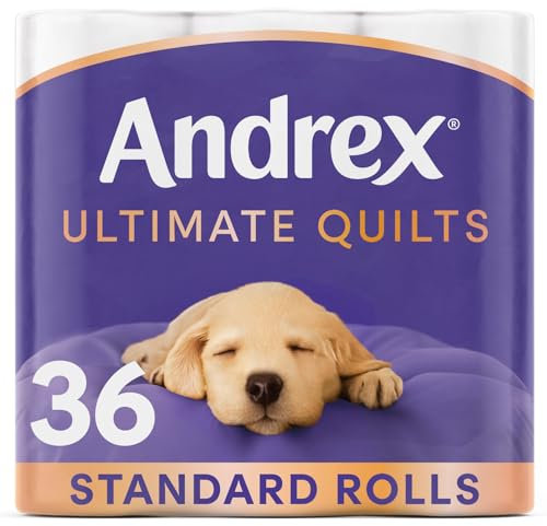 Andrex Ultimate Quilts Toilet Tissue 36 Rolls, Air Pocket Technology for Soft, Thick Sheets - Bulk Pack of 36 Quilted Toilet Rolls, FSC Certified