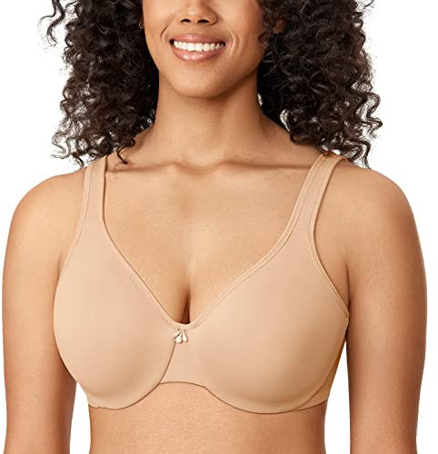 DELIMIRA Women's Minimiser Bra Plus Size Underwired Full Cup Non Padded Seamless Support T Shirt Bra Taupe Tan 34F