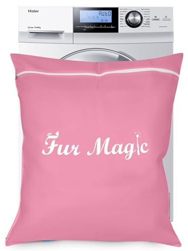 Fur Magic Pet Laundry Bag, Keeps Washing Machine Free from Dog & Cat Hair | Pink, large size, durable & reusable, for washing dog bedding, towels & clothing, suitable for washing machine & tumble dryer